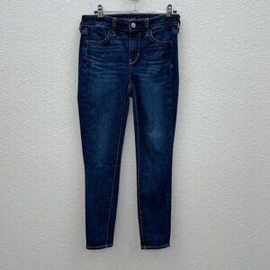 American Eagle High Rise Jegging Crop Blue Denim Stretch Jeans Pant Womens sz 2